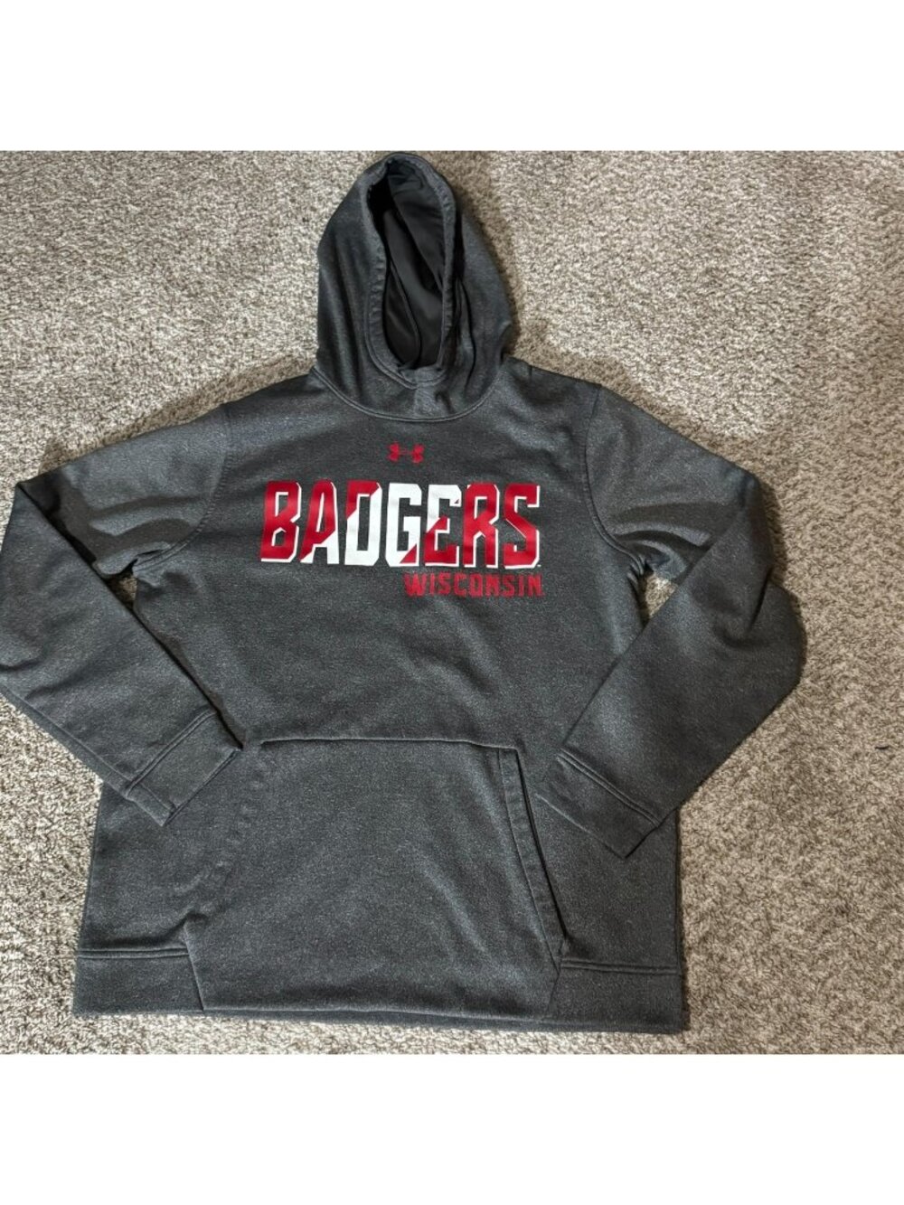 Under Armour Wisconsin Badgers Hoodie Mens Large Gray ColdGear Loose Pullover NC